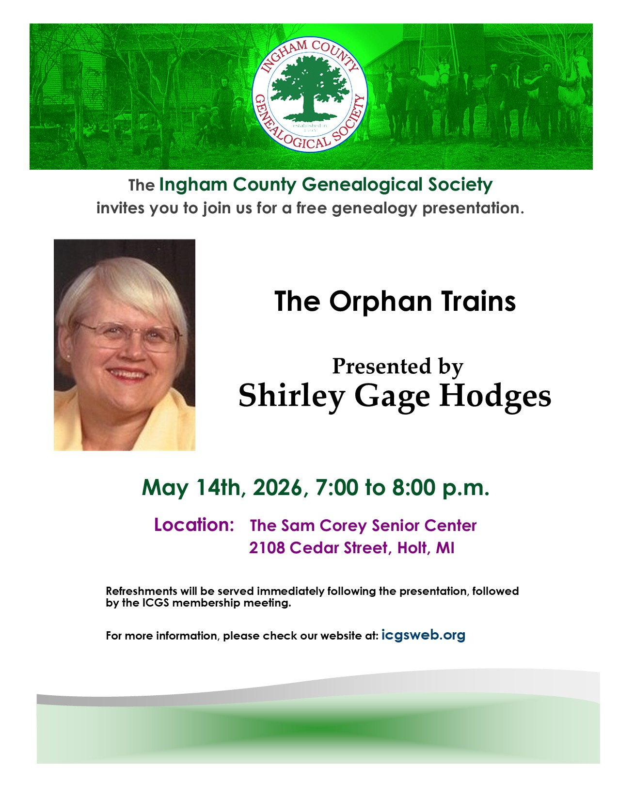 May Membership Meeting - The Orphan Trains